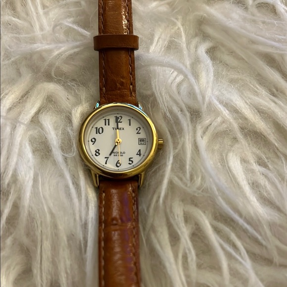Timex Accessories - SOLD- Timex Gold Case Watch with Brown Leather Band